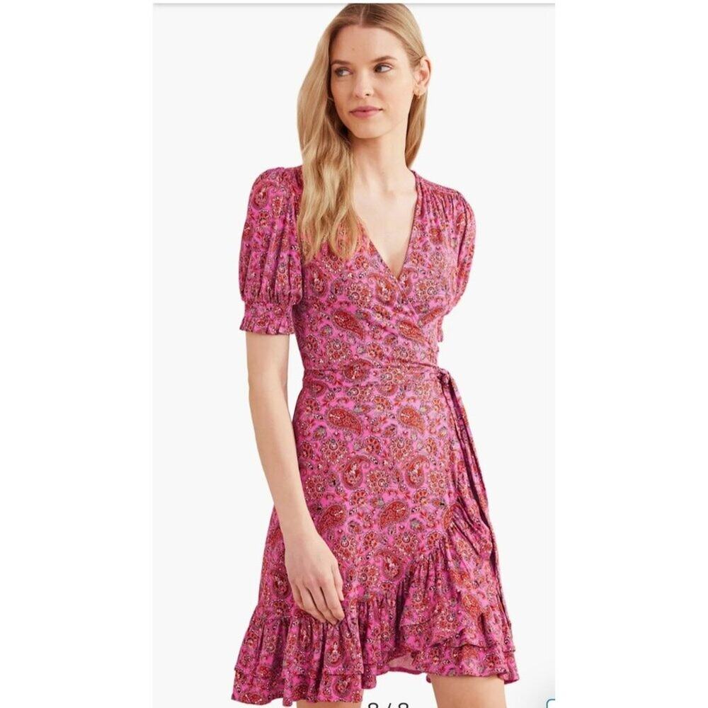 Boden Pink Floral Wrap Mini Dress